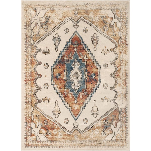 Well Woven Tikal Aliz Rust Vintage Medallion Aztec 7 ft. 10 in. x 9 ft. 10 in. Distressed Area Rug