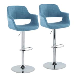 Vintage Flair 47.25 in. Blue Fabric and Chrome High Back Adjustable Bar Stool with Oval Footrest (Set of 2)