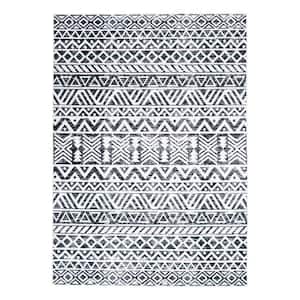 Gray 5 ft. x 7 ft. Contemporary Distressed Geometric Machine Washable Area Rug