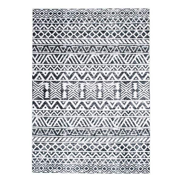World Rug Gallery Gray 5 ft. x 7 ft. Contemporary Distressed Geometric Machine Washable Area Rug