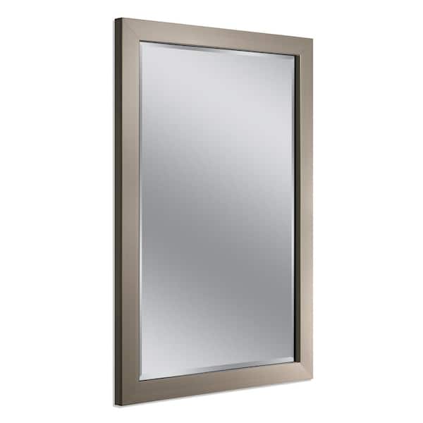 Deco Mirror 28 in. W x 40 in. H Framed Rectangular Beveled Edge Bathroom Vanity Mirror in Brush Nickel
