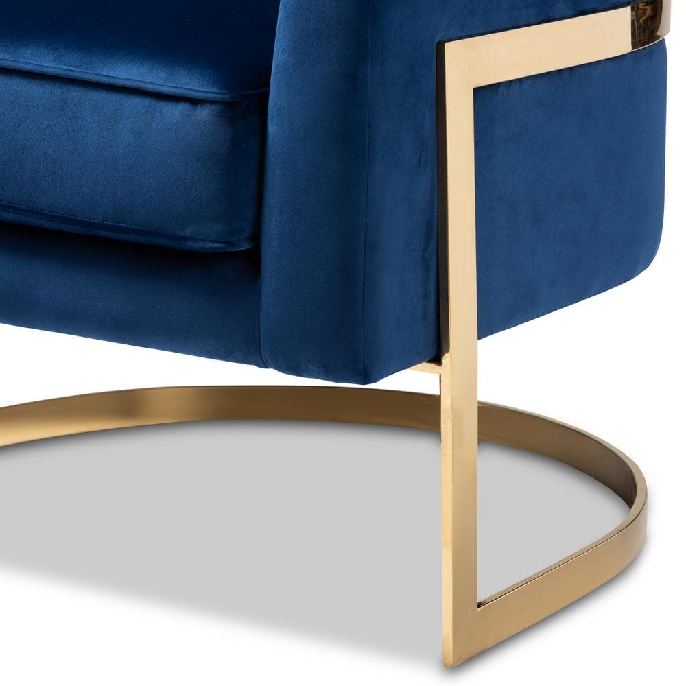 Tomasso Blue Velvet Barrel Chair with Gold Frame