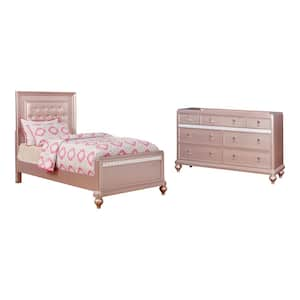 Kloe 2-Piece Rose Gold Wood Twin Bedroom Set, Bed and Dresser