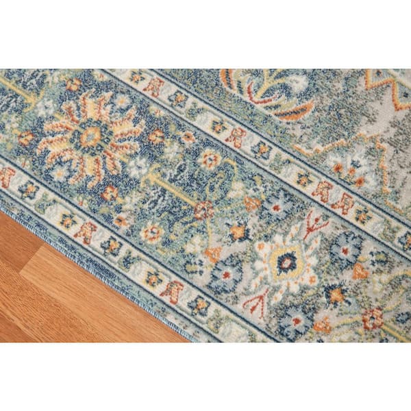 Bohemian 2x3 Area Rug Blue Polypropylene Rectangle Low Pile Bordered Pattern Rugs for Living Room Dining Room Bedroom