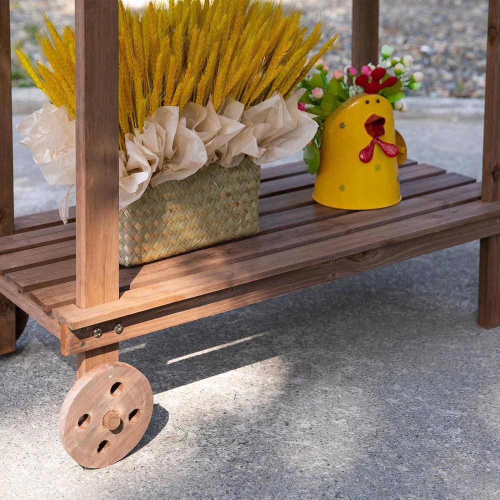 36'' Brown Solid Wood Potting Bench with Sink and Wheels