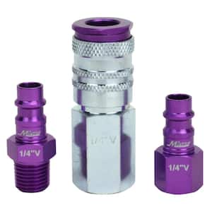 ColorFit by Milton HIGHFLOWPRO Coupler & Plug Kit - (V-Style, Purple) - 1/4" NPT, (3-Piece)
