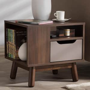 Britta 1-Drawer Brown and Grey Nightstand