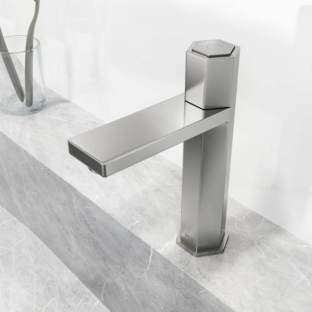 Nova Hexagonal Brushed Nickel Single-Hole Bathroom Faucet