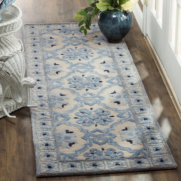 Bella 2 ft. x 15 ft. Ivory/Blue Oriental Runner Rug