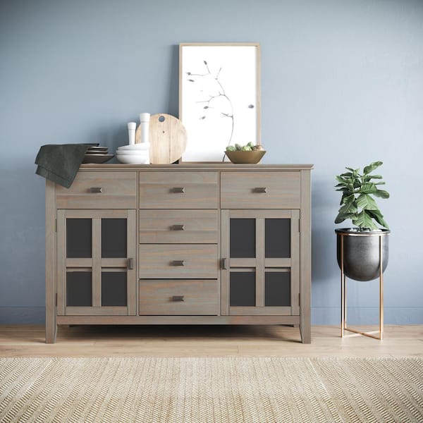 Simpli Home Artisan Solid Wood 54 in. Wide Transitional Sideboard Buffet  Credenza in Distressed Grey AXCHOL012-GR - The Home Depot