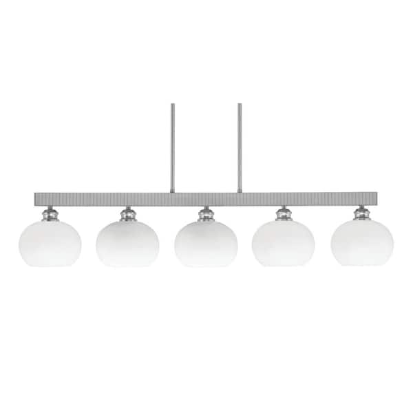 Unbranded Albany 60-Watt 5-Light Brushed Nickel Linear Pendant Light with White Muslin Glass Shades and No Bulbs Included