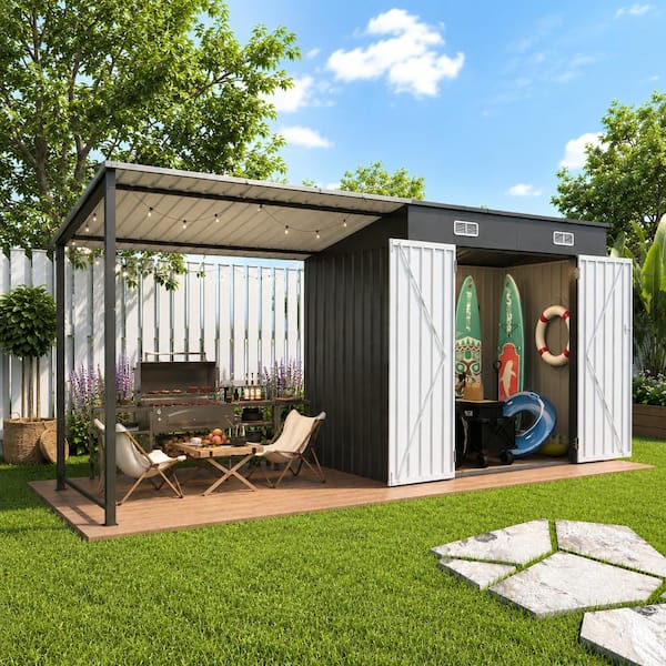 12 ft. W x 4 ft. D Metal Outdoor 2-in-1 Storage Shed and Hardtop Gazebo Combo