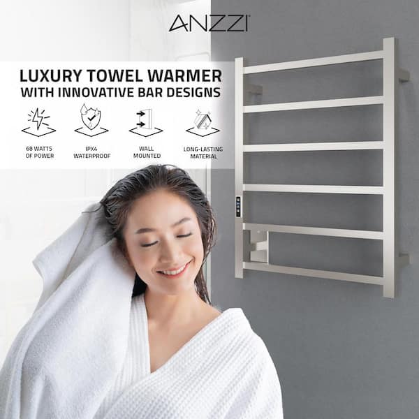 Charles Series 6-Bar Wall Mounted Electric Plug-In Bathroom Towel Warmer Rack in Brushed Nickel Finish Stainless Steel