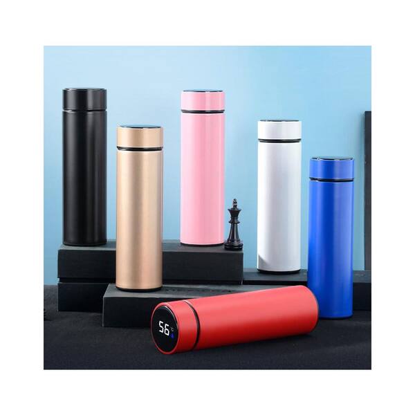 Wudkey 15 oz. Red Stainless Steel Smart Water Bottle Vacuum Flask, Travel Mug with Smart LCD Touch Screen, Keep Hot or Cold
