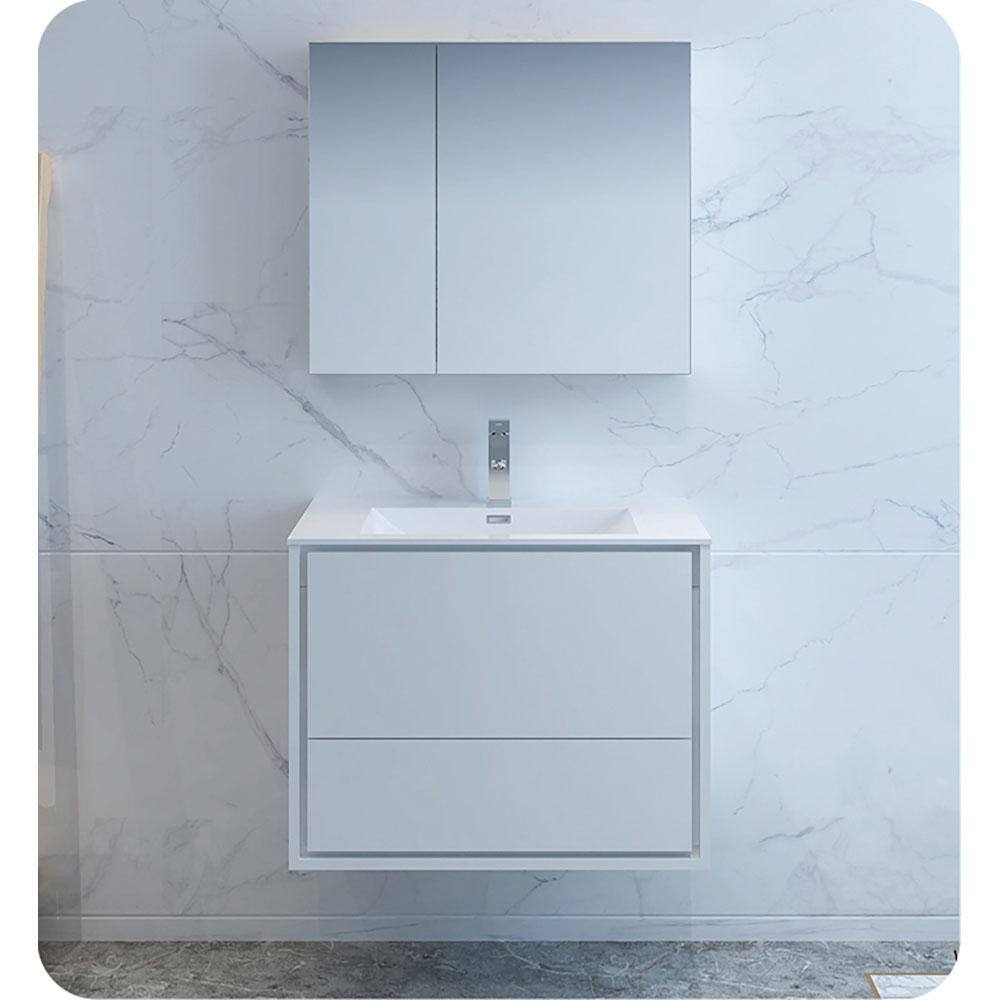 Glossy White 30" Wall-Mounted Modern Bathroom Vanity Cabinet