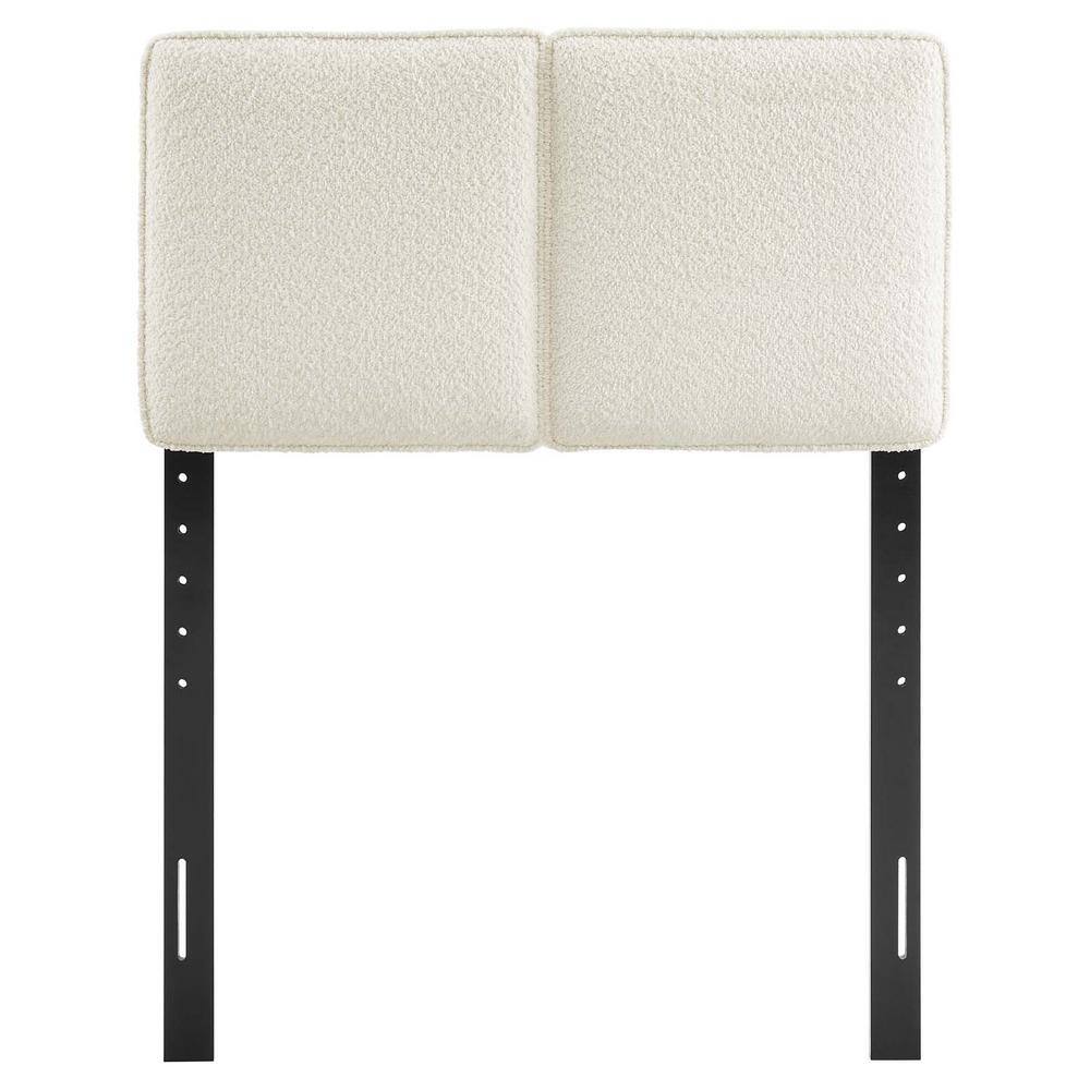 Cream Boucle Upholstered Twin Headboard with Wood Legs