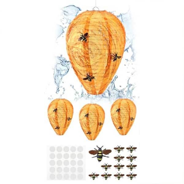 Outdoor Wasp Hornet Nest Decoys with Waterproof Durable Fabric 12 Simulated Bees Reusable 4 Pack