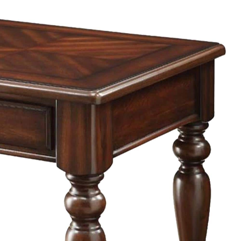 Walnut Brown Wooden End Table with Drawer and Shelf