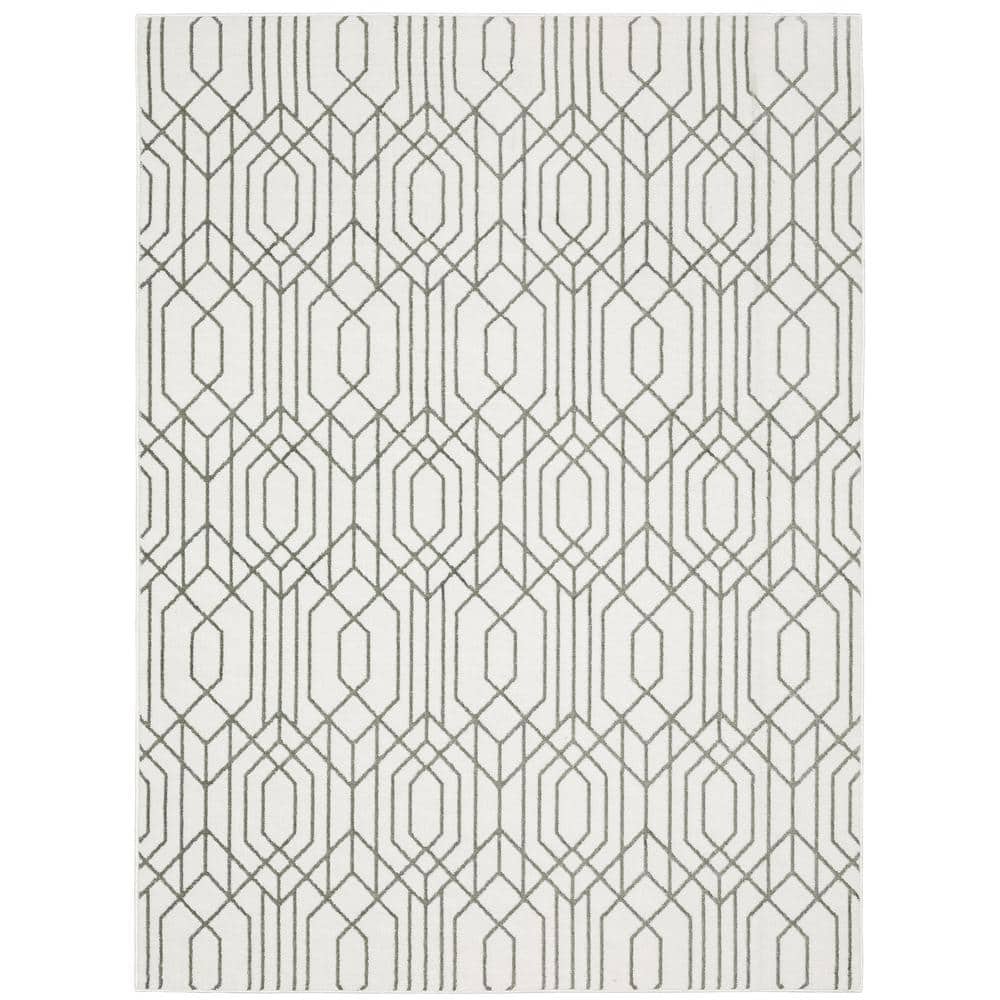 Monticello White/Gray 5 ft. x 8 ft. Geometric Trellis Polyester Indoor Area Rug price history on PriceWatchPro