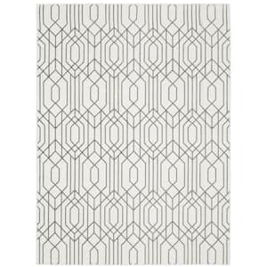 Monticello White/Gray 7 ft. x 10 ft. Geometric Trellis Polyester Indoor Area Rug