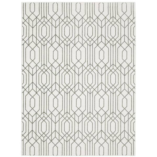 AVERLEY HOME Monticello White/Gray 10 ft. x 13 ft. Geometric Trellis Polyester Indoor Area Rug