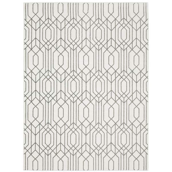 Monticello White/Gray 10 ft. x 13 ft. Geometric Trellis Polyester Indoor Area Rug