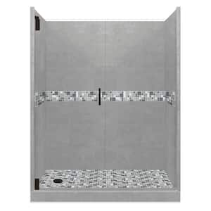 Newport Grand Hinged 32 in. x 60 in. x 80 in. Left Drain Alcove Shower Kit in Wet Cement and Black Pipe Hardware
