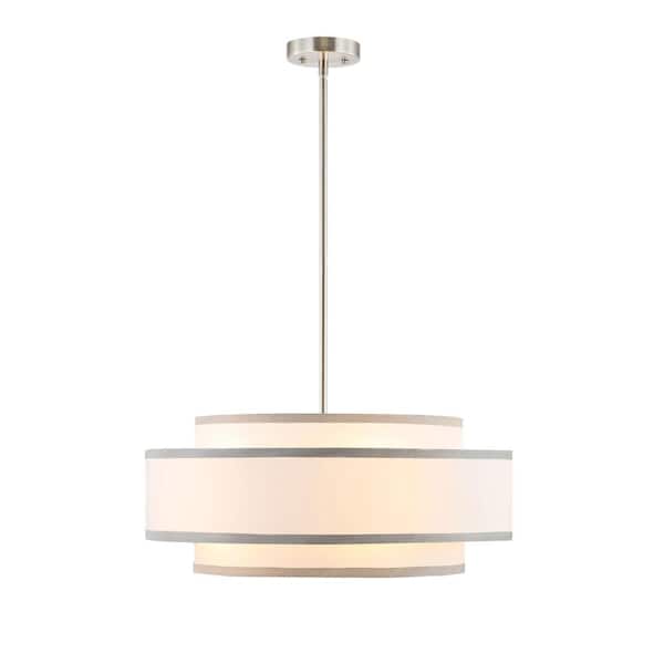 MLiAN 4-Light Brushed Nickel Tiered Drum Shaded Chandelier with
