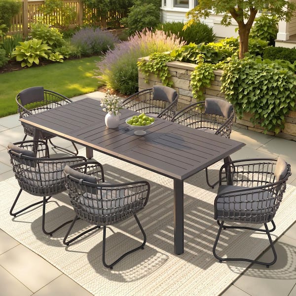iron patio table with umbrella hole Kozyard 37" Square Outdoor Dining for 4, Table Hole, Steel Frame with Wood-Look Top, Heavy Duty Patio Table for Backyard, 26.6 (floor to apron height) Arm Chair Rocking Chairs Round Wrought Iron