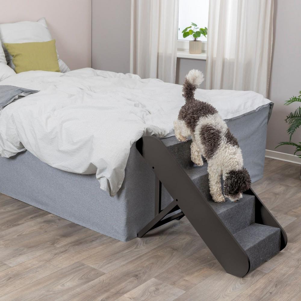 Espresso Brown Adjustable 4-Step Pet Stairs with Carpet Treads