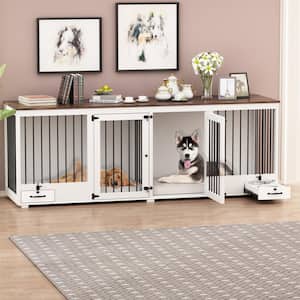 Upgrade Large Dog Crate with Dog Feeding Area, Large Furniture Style Dog Crate with Removable Irons for 2 Medium Dogs
