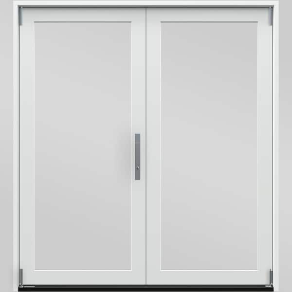 60 in. x 80 in. Left-Hand Folding Primed Fiberglass 2-Panel Patio Door with Low-E Glass and Nickel Handle