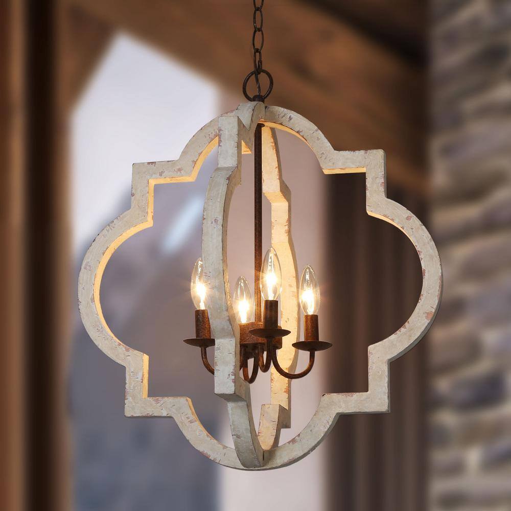 Modern Farmhouse Kitchen Chandelier 4-Light Distressed White Weathered Wood Adjustable Coastal Cage Pendant price history on PriceWatchPro