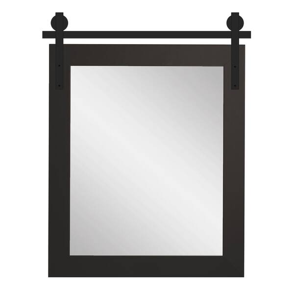 BrandtWorks 34 in. W x 41 in. H Rectangle Matte Black Framed Mirror with Barn Door Bracket