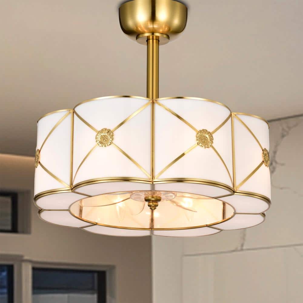 Strancta Scalloped Round White Gold Trim Tiffany Glass Lighted Ceiling Fandelier with Remote price history on PriceWatchPro