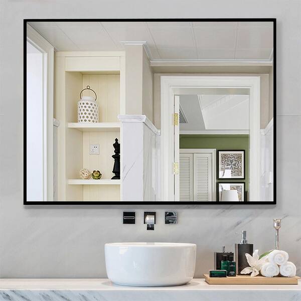 Dovelina Medium Rectangle Black Shelves & Drawers Modern Mirror (37.8 in. H x 26 in. W)