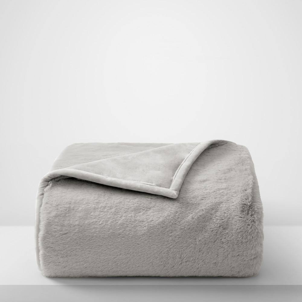Queen Size Grey Faux Fur Reversible Throw Blanket