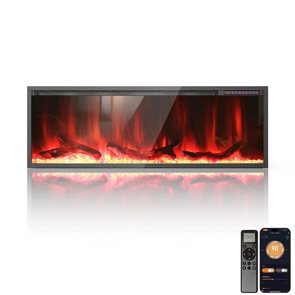 50 in. Smart Wall Mount Electric Fireplace with 12 LED Flame Effects in Black