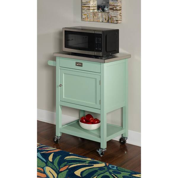 Linon Home Decor Todd Green Kitchen Cart with Granite Top and Storage