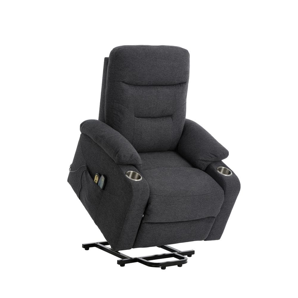 Gray Power Lift Recliner Chair with 8 Massage Points Function and Cup Holde