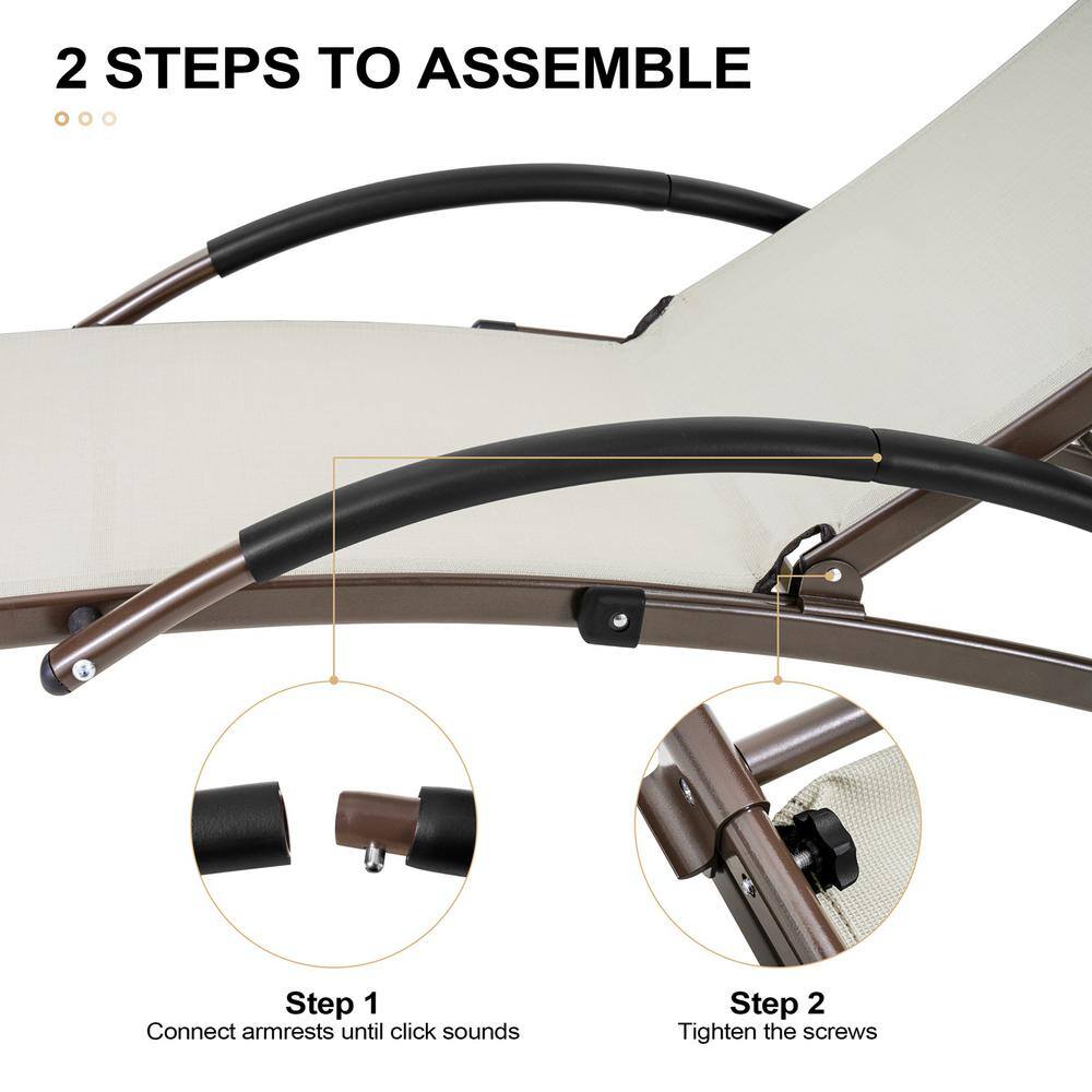 Tan and Brown Metal Adjustable Chaise Lounger Set with Cushions