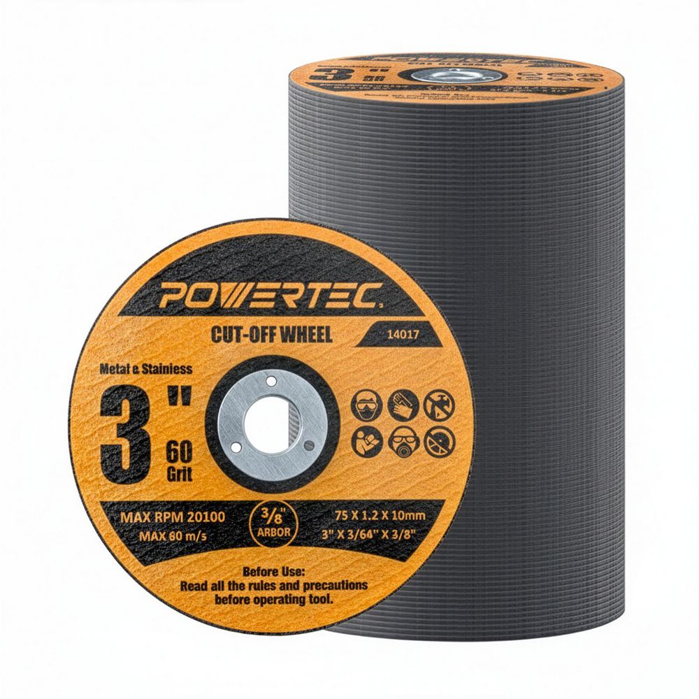 3 in. Metal Cut Off Wheels, 100-Pack, Iridium-Coated Aluminum Oxide 60 Grit, 1/16" Thick with 3/8" Arbor