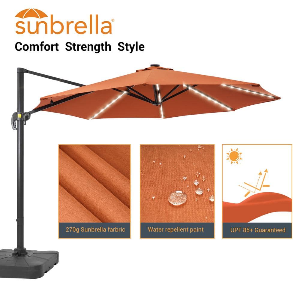 JOYESERY 11ft.Cantilever LED Market Umbrella With A Base, Solar Energy ...