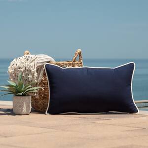 Oasis 24 in. Indoor/Outdoor Lumbar Pillow in Classic Navy Blue