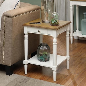 French Country 18 in. Driftwood and and White Square Wood End Table with Shelf