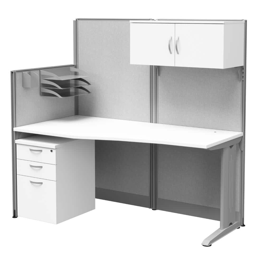 Instant Office 65W x 33D Straight Workstation Panel with Storage and Accessory Kit in Pure White