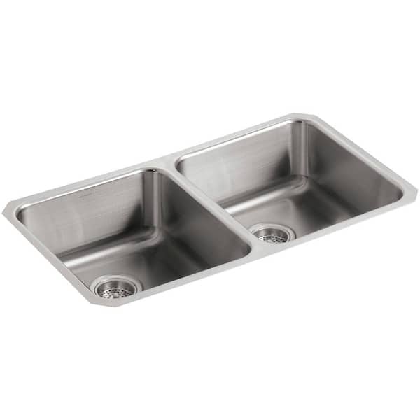 KOHLER Undertone Undermount Stainless Steel 32 in. Double Bowl Kitchen Sink