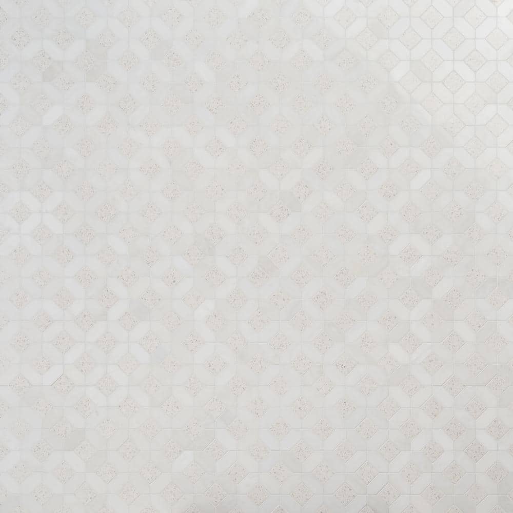 Salt White Polished Marble and Terrazzo Mosaic Tile Sheet