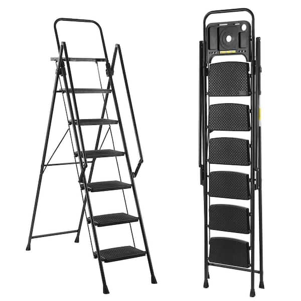 6.5 ft. Steel Folding Step Ladder (12 ft. Reach), 500 lbs. Load Capacity, with Tool Tray and Anti-Slip Wide Pedals