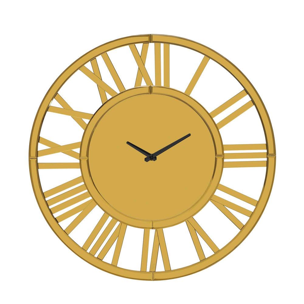 THKSHOUZ Golden Roman Numeral Glass Diamond Mirror Wall Clock SF ...